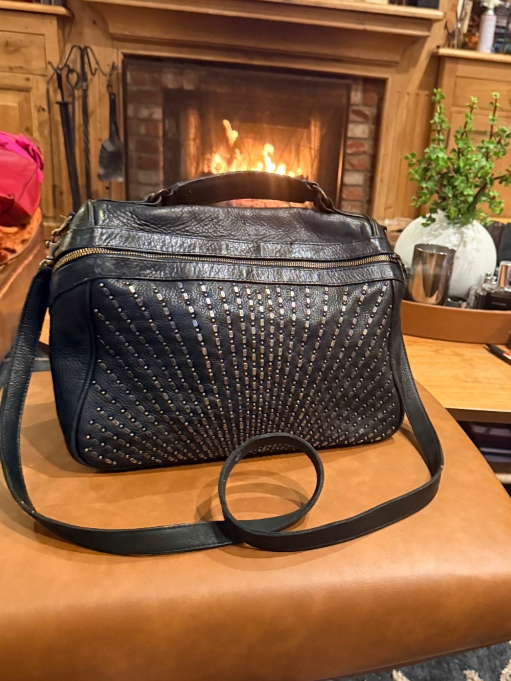 CALLEEN CORDERO BLACK LEATHER STUDDED CROSSBODY/SDATCHEL BAG